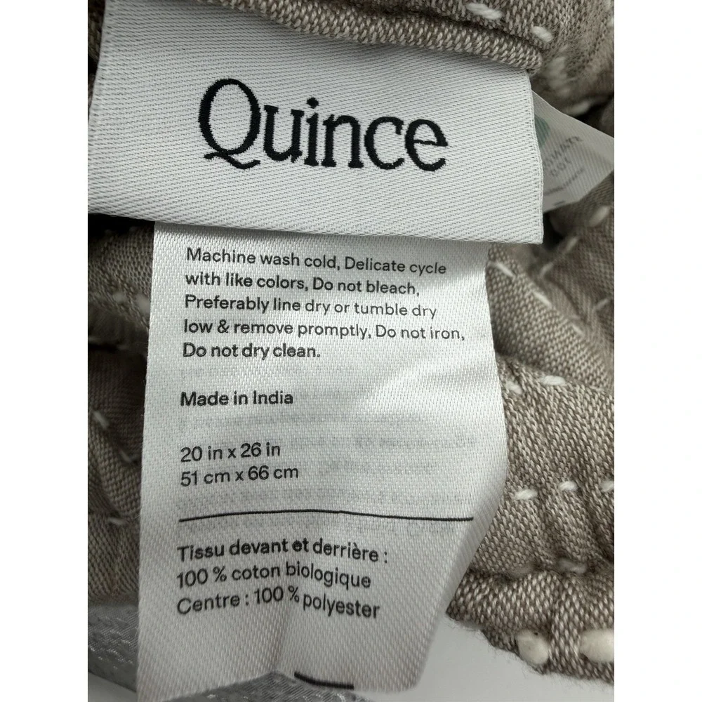 Quince Channel Stitch Pillow Sham Set Standard Taupe 20x26 NWOT Organic Cotton